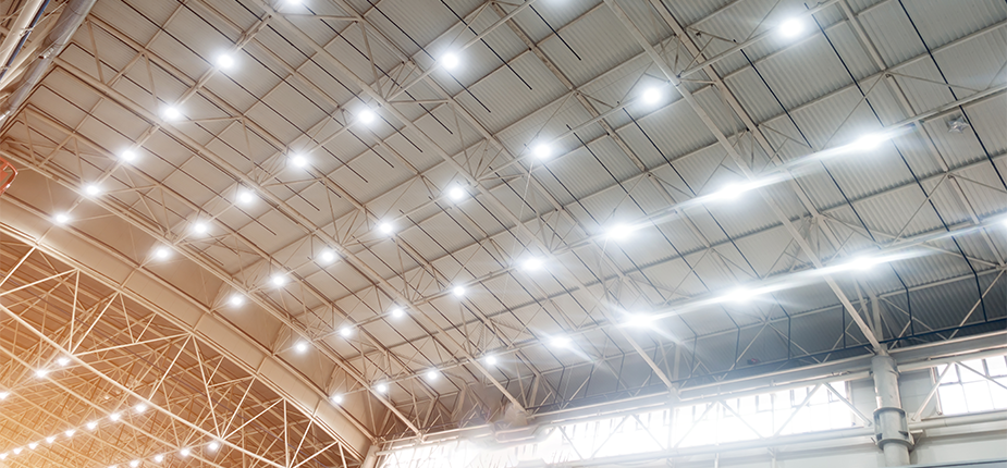 Lights across an indoor stadium